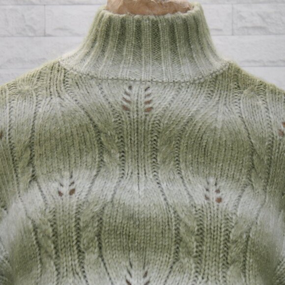 A.N.A. Sweater Cable Knit Green Ombre Stripe Mock Turtleneck Fuzzy Chunky Small - Picture 2 of 13